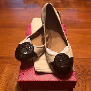 Tory Burch Minnie Cap Toe Ballet Napa Leather /Patent Leather Flat